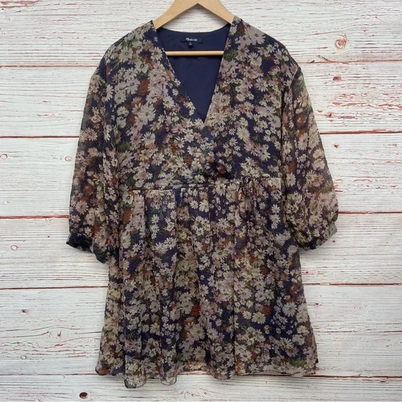Madewell Drawstring Faux-Wrap Mini Dress in Daisy Reverie Sz S - Picture 8 of 16